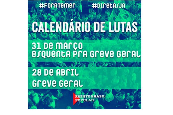 31 de março é Dia Nacional de Lutas contra as reformas